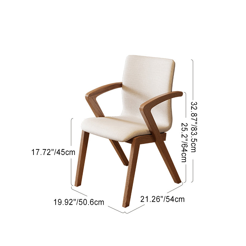 Contemporary Scandinavian Curved Square Fabric Wood Dining Chair Backrest Arm For Dining Room