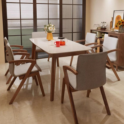 Contemporary Scandinavian Curved Square Fabric Wood Dining Chair Backrest Arm For Dining Room