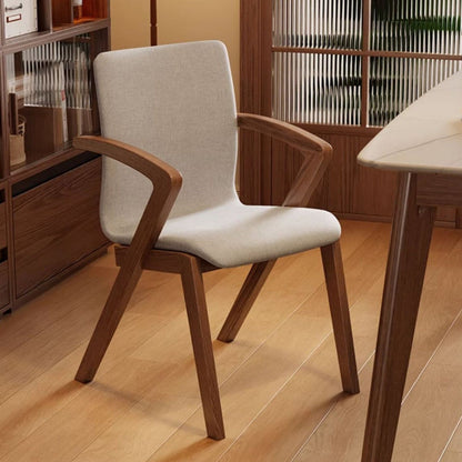 Contemporary Scandinavian Curved Square Fabric Wood Dining Chair Backrest Arm For Dining Room