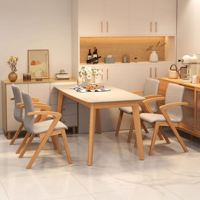 Contemporary Scandinavian Curved Square Fabric Wood Dining Chair Backrest Arm For Dining Room