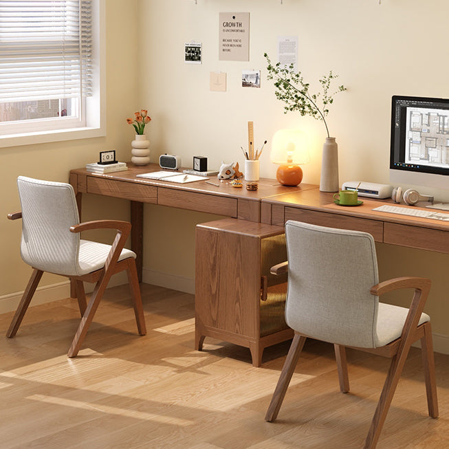 Contemporary Scandinavian Curved Square Fabric Wood Dining Chair Backrest Arm For Dining Room