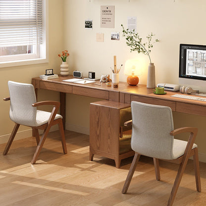 Contemporary Scandinavian Curved Square Fabric Wood Dining Chair Backrest Arm For Dining Room