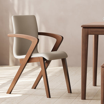 Contemporary Scandinavian Curved Square Fabric Wood Dining Chair Backrest Arm For Dining Room