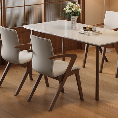 Contemporary Scandinavian Curved Square Fabric Wood Dining Chair Backrest Arm For Dining Room