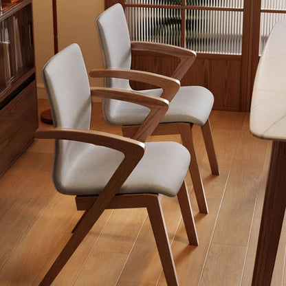 Contemporary Scandinavian Curved Square Fabric Wood Dining Chair Backrest Arm For Dining Room