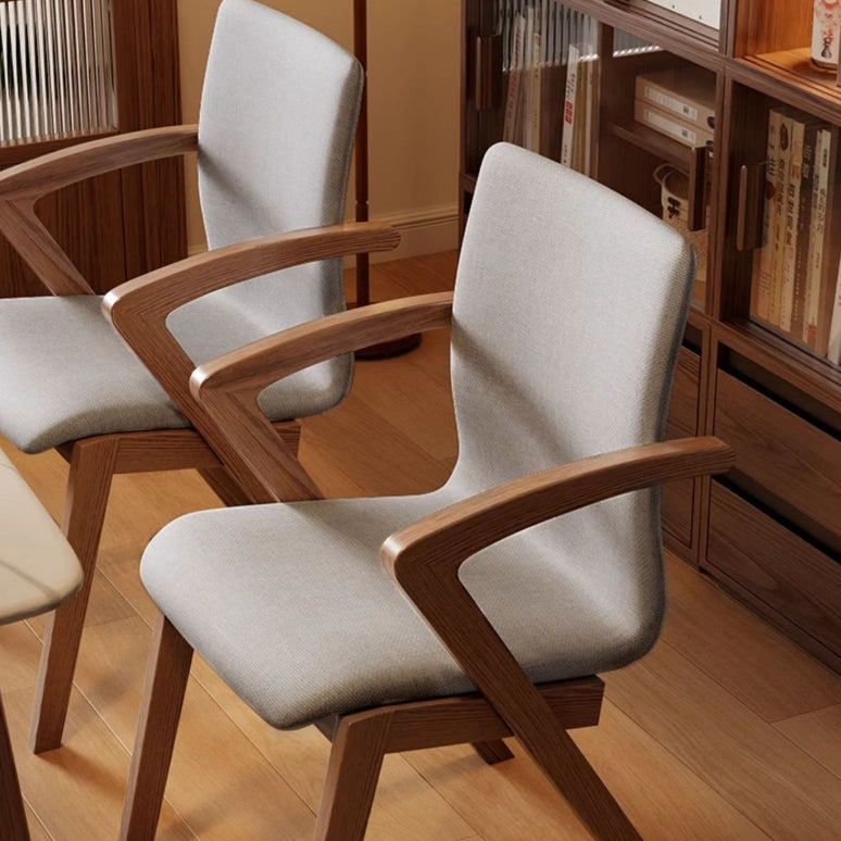Contemporary Scandinavian Curved Square Fabric Wood Dining Chair Backrest Arm For Dining Room