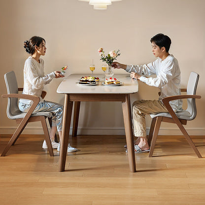 Contemporary Scandinavian Curved Square Fabric Wood Dining Chair Backrest Arm For Dining Room