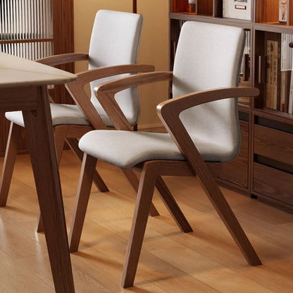 Contemporary Scandinavian Curved Square Fabric Wood Dining Chair Backrest Arm For Dining Room