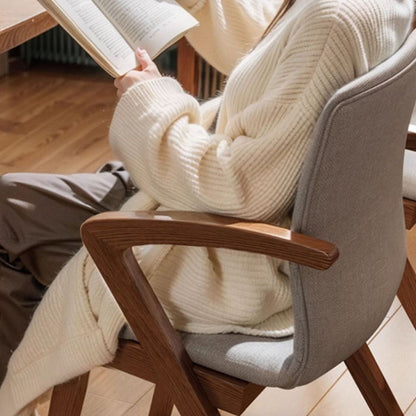 Contemporary Scandinavian Curved Square Fabric Wood Dining Chair Backrest Arm For Dining Room