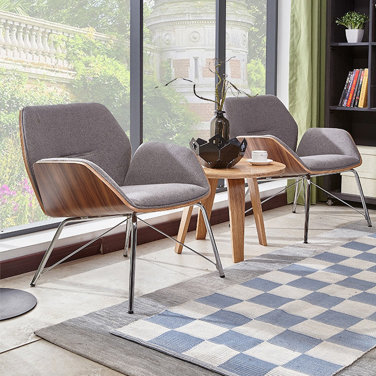 Contemporary Nordic Hexagonal Square Cotton Linen Wood Dining Chair Backrest Arm For Dining Room