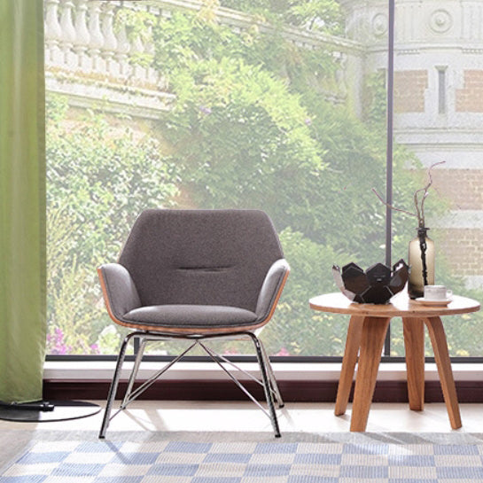 Contemporary Nordic Hexagonal Square Cotton Linen Wood Dining Chair Backrest Arm For Dining Room