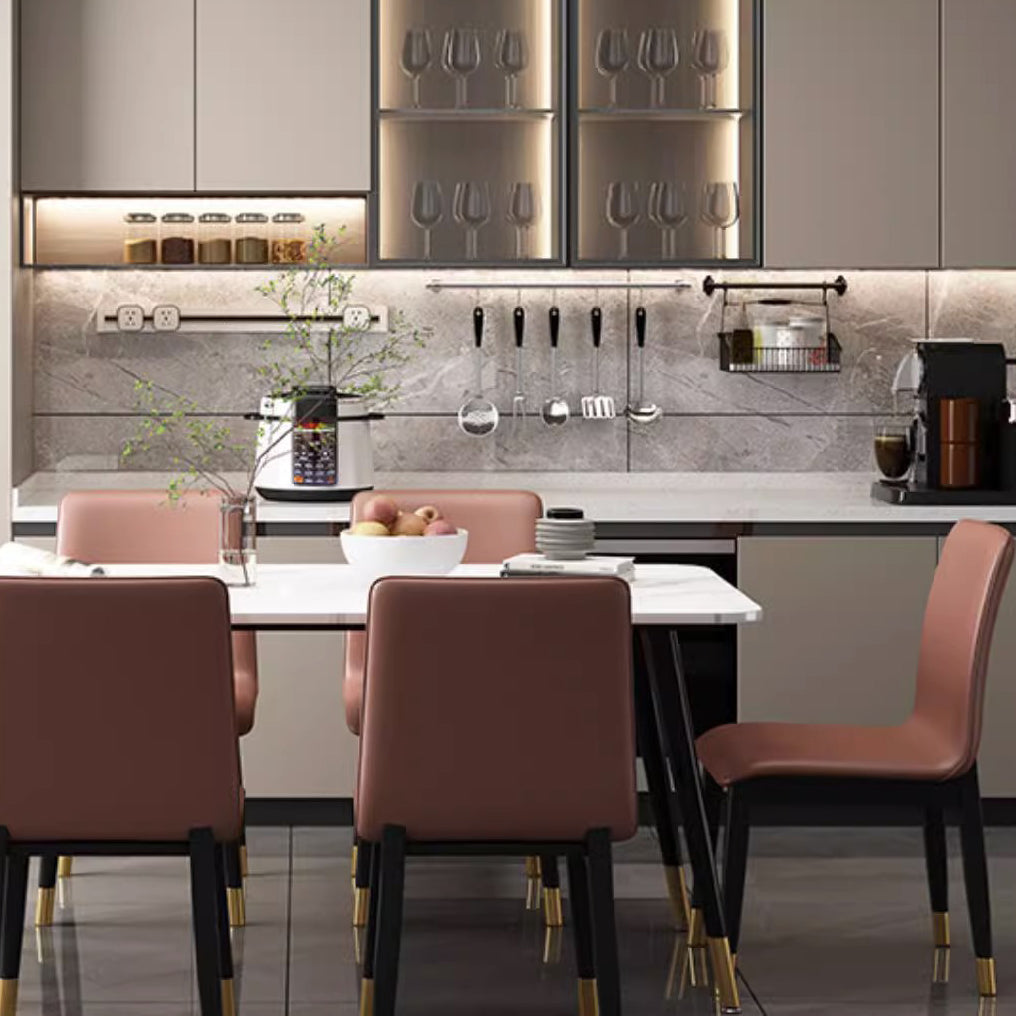 Modern Luxury Rectangle Square Tech Fabric Rubberwood Dining Chair Backrest Armless For Dining Room