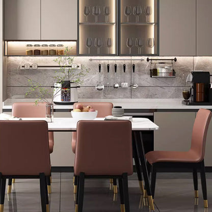 Modern Luxury Rectangle Square Tech Fabric Rubberwood Dining Chair Backrest Armless For Dining Room