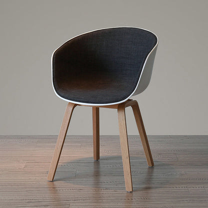 Contemporary Scandinavian Curved Half Wrap Round Cotton Linen Wood Dining Chair Backrest Armrest For Dining Room