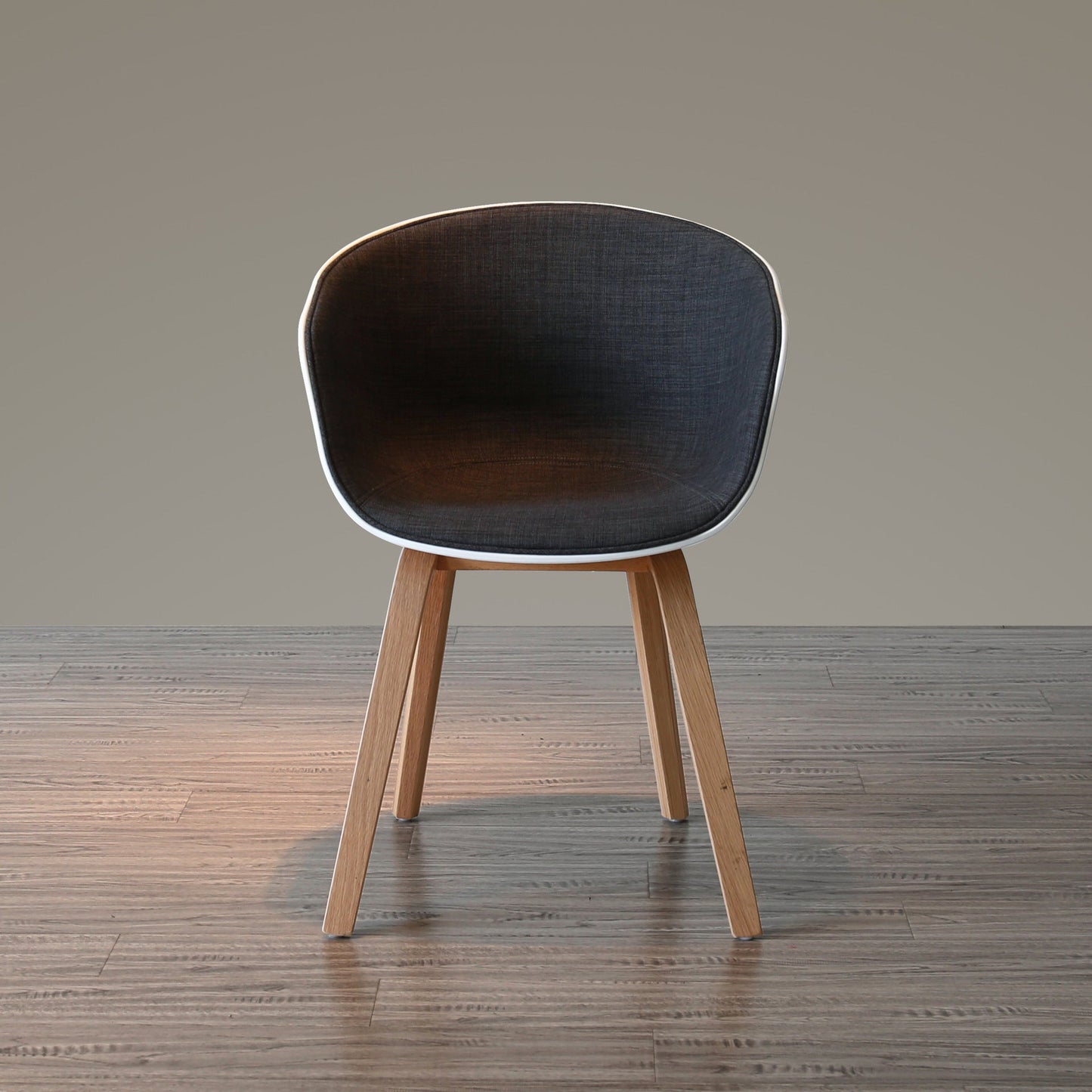 Contemporary Scandinavian Curved Half Wrap Round Cotton Linen Wood Dining Chair Backrest Armrest For Dining Room