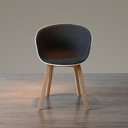 Contemporary Scandinavian Curved Half Wrap Round Cotton Linen Wood Dining Chair Backrest Armrest For Dining Room