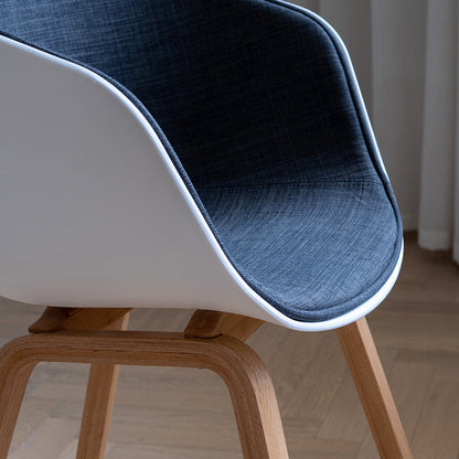 Contemporary Scandinavian Curved Half Wrap Round Cotton Linen Wood Dining Chair Backrest Armrest For Dining Room