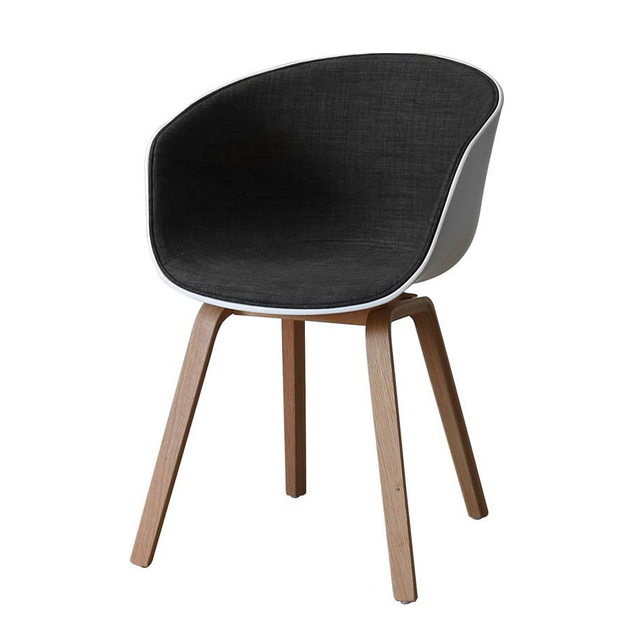 Contemporary Scandinavian Curved Half Wrap Round Cotton Linen Wood Dining Chair Backrest Armrest For Dining Room