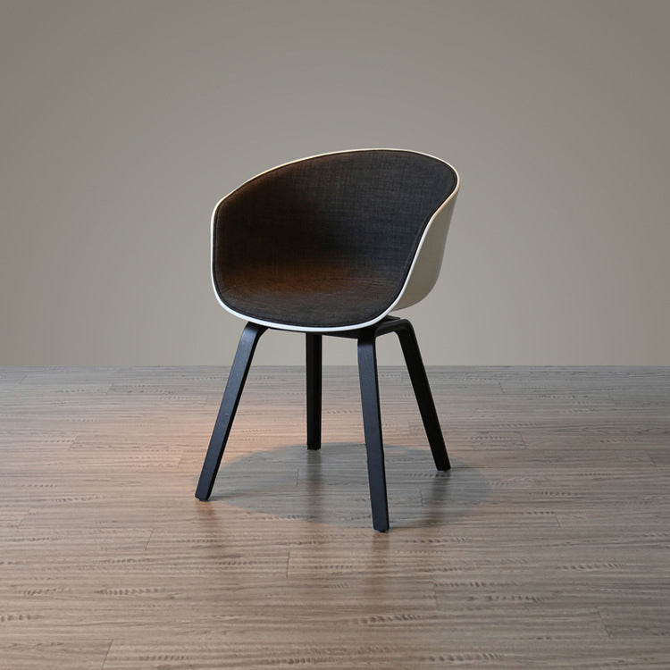 Contemporary Scandinavian Curved Half Wrap Round Cotton Linen Wood Dining Chair Backrest Armrest For Dining Room