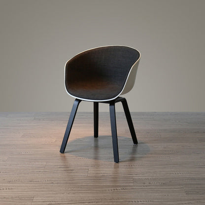 Contemporary Scandinavian Curved Half Wrap Round Cotton Linen Wood Dining Chair Backrest Armrest For Dining Room