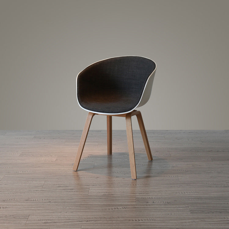 Contemporary Scandinavian Curved Half Wrap Round Cotton Linen Wood Dining Chair Backrest Armrest For Dining Room