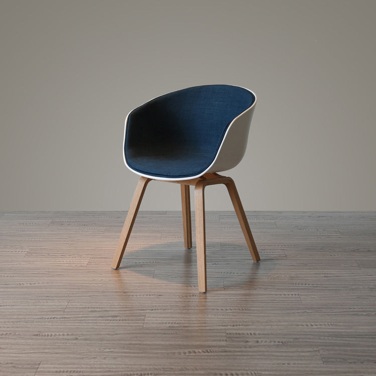 Contemporary Scandinavian Curved Half Wrap Round Cotton Linen Wood Dining Chair Backrest Armrest For Dining Room