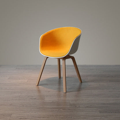 Contemporary Scandinavian Curved Half Wrap Round Cotton Linen Wood Dining Chair Backrest Armrest For Dining Room