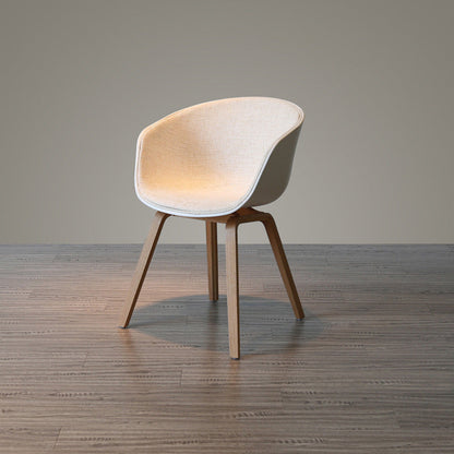 Contemporary Scandinavian Curved Half Wrap Round Cotton Linen Wood Dining Chair Backrest Armrest For Dining Room