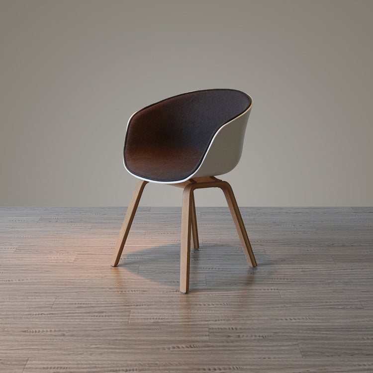 Contemporary Scandinavian Curved Half Wrap Round Cotton Linen Wood Dining Chair Backrest Armrest For Dining Room