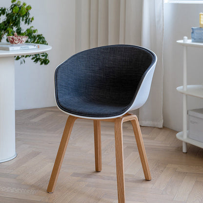 Contemporary Scandinavian Curved Half Wrap Round Cotton Linen Wood Dining Chair Backrest Armrest For Dining Room