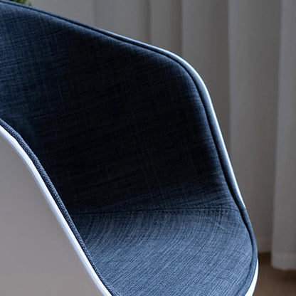 Contemporary Scandinavian Curved Half Wrap Round Cotton Linen Wood Dining Chair Backrest Armrest For Dining Room