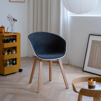 Contemporary Scandinavian Curved Half Wrap Round Cotton Linen Wood Dining Chair Backrest Armrest For Dining Room