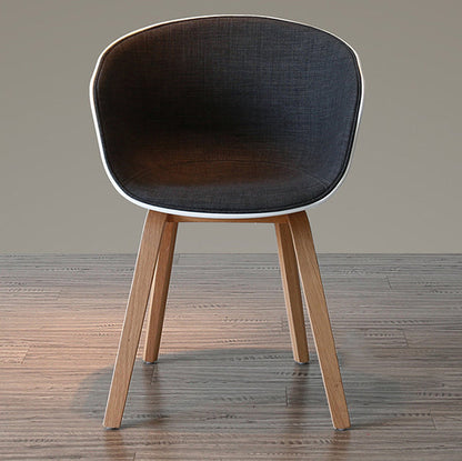 Contemporary Scandinavian Curved Half Wrap Round Cotton Linen Wood Dining Chair Backrest Armrest For Dining Room
