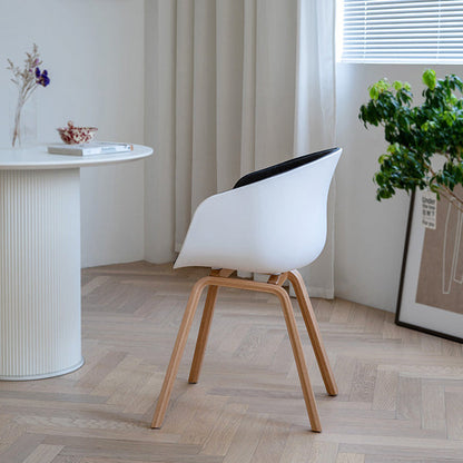 Contemporary Scandinavian Curved Half Wrap Round Cotton Linen Wood Dining Chair Backrest Armrest For Dining Room