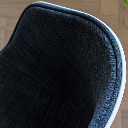 Contemporary Scandinavian Curved Half Wrap Round Cotton Linen Wood Dining Chair Backrest Armrest For Dining Room