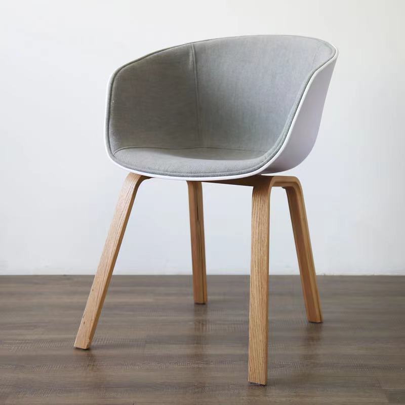 Contemporary Scandinavian Curved Half Wrap Round Cotton Linen Wood Dining Chair Backrest Armrest For Dining Room