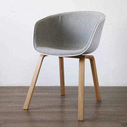 Contemporary Scandinavian Curved Half Wrap Round Cotton Linen Wood Dining Chair Backrest Armrest For Dining Room