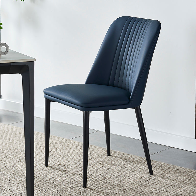 Modern Minimalist Rectangle Distressed Microfiber Leather Carbon Steel Dining Chair Backrest For Dining Room