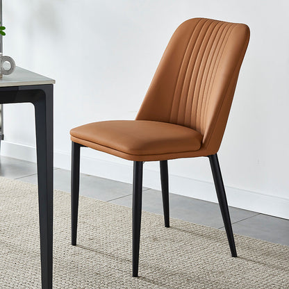 Modern Minimalist Rectangle Distressed Microfiber Leather Carbon Steel Dining Chair Backrest For Dining Room