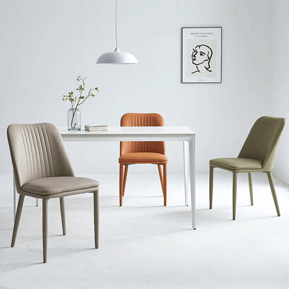 Modern Minimalist Rectangle Distressed Microfiber Leather Carbon Steel Dining Chair Backrest For Dining Room