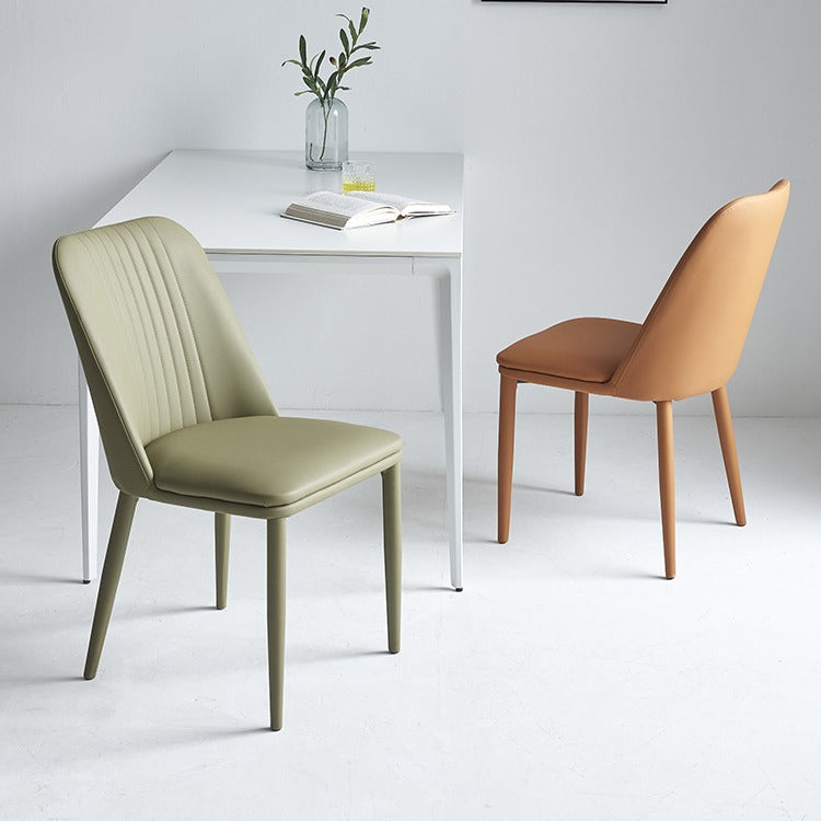 Modern Minimalist Rectangle Distressed Microfiber Leather Carbon Steel Dining Chair Backrest For Dining Room