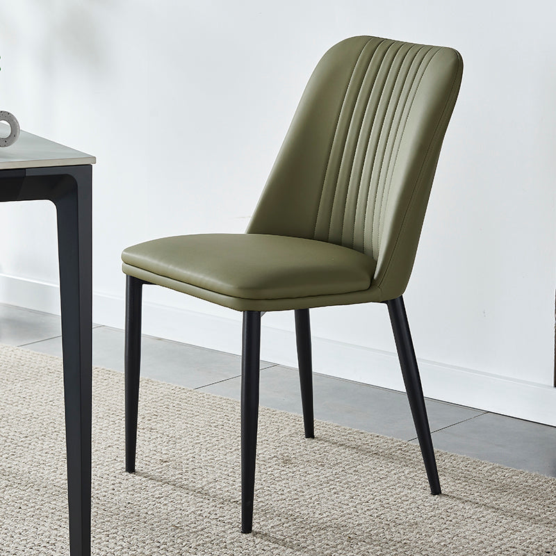 Modern Minimalist Rectangle Distressed Microfiber Leather Carbon Steel Dining Chair Backrest For Dining Room