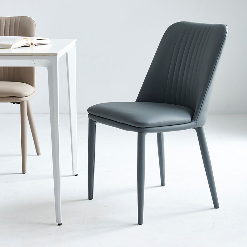 Modern Minimalist Rectangle Distressed Microfiber Leather Carbon Steel Dining Chair Backrest For Dining Room