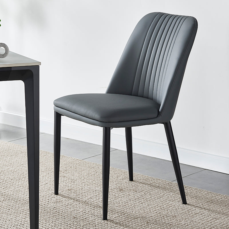 Modern Minimalist Rectangle Distressed Microfiber Leather Carbon Steel Dining Chair Backrest For Dining Room