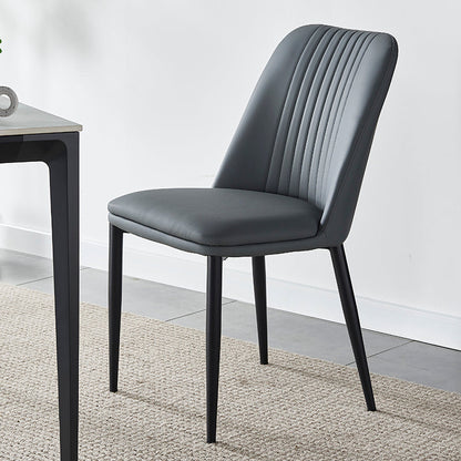 Modern Minimalist Rectangle Distressed Microfiber Leather Carbon Steel Dining Chair Backrest For Dining Room