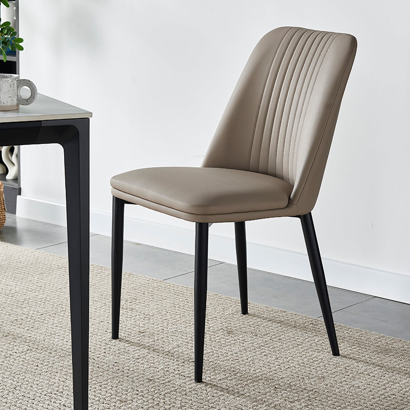 Modern Minimalist Rectangle Distressed Microfiber Leather Carbon Steel Dining Chair Backrest For Dining Room