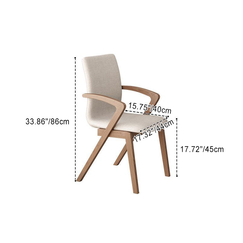 Contemporary Scandinavian Curved Square Cotton Linen Wood Dining Chair Backrest Armrest For Dining Room