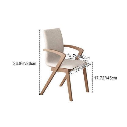 Contemporary Scandinavian Curved Square Cotton Linen Wood Dining Chair Backrest Armrest For Dining Room