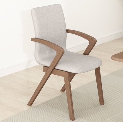 Contemporary Scandinavian Curved Square Cotton Linen Wood Dining Chair Backrest Armrest For Dining Room
