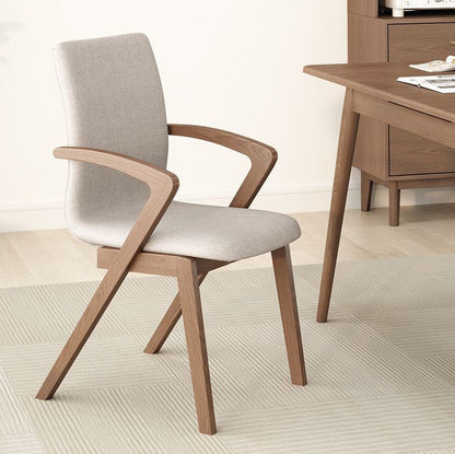 Contemporary Scandinavian Curved Square Cotton Linen Wood Dining Chair Backrest Armrest For Dining Room